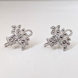 Vintage BK Sterling Marcasite Earrings Flower Basket Designer Screwback SIGNED